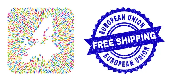 Phoque filigrane et flèche de carte de l'Union européenne Mosaïque soustraite — Image vectorielle