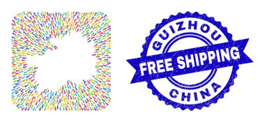 Serbest Nakliye Damgası Damgası ve Guizhou Eyaleti Haritası Çıkarılmış Mozaik