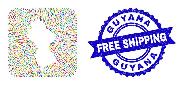 Sello de goma de envío gratis y Guyana mapa señalando Stencil mosaico — Vector de stock