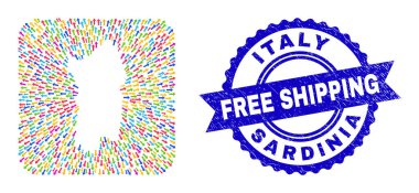 Bedava Nakliye Kauçuk Damgası ve Sardunya Harita Hareketi Şablon Mozaiği