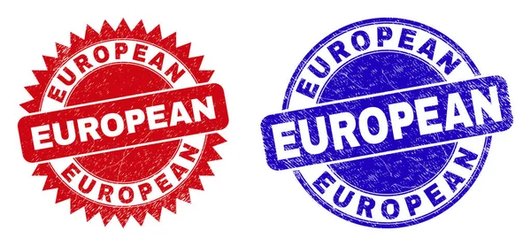Scellés ronds et rosettes EUROPEENS avec surface grunge — Image vectorielle