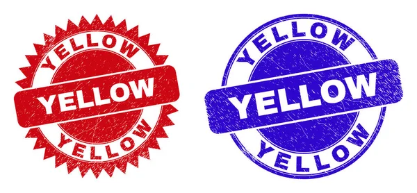 Pieczęć stempla żółtego zaokrąglona i rozetka z powierzchnią zagrożoną — Wektor stockowy