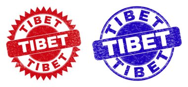 TIBET Round ve Rosette Pul Mührü Grunge Surface