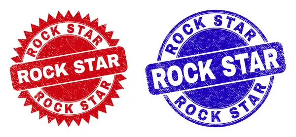 ROCK STAR kerek és rozettás bélyegek szorongásos textúrával — Stock Vector