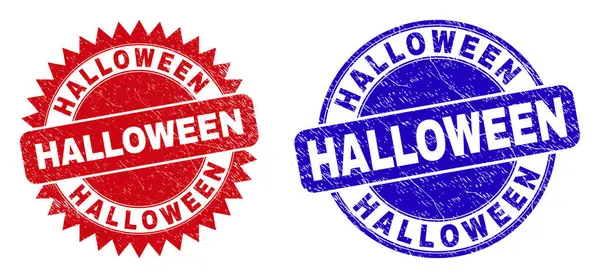 HALLOWEEN Zaoblené a růžové známky s tísňovou texturou — Stockový vektor