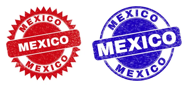 Carimbos redondos e roseta MÉXICO com textura impuro —  Vetores de Stock