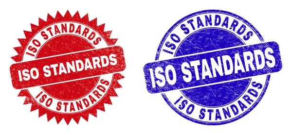 ISO-normen ronde en rozet zegels met onzuivere textuur — Stockvector