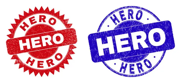 HERO Rund- und Rosettenstempel mit unsauberer Textur — Stockvektor