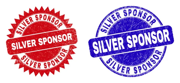 SILVER SPONSOR kerek és rozettás pecsét gumi felülettel — Stock Vector