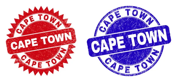 CAPE TOWN Round and Rosette Seals with Scratched Texture — стоковий вектор