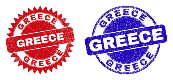 Selos redondos e rosetas GREECE com estilo corroído — Vetor de Stock