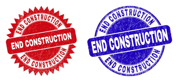 END CONSTRUCTION Round och Rosette stämplar med korroderad yta — Stock vektor