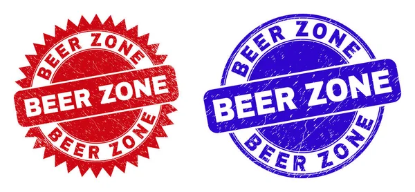 BEER ZONE Round and Rosette Stamp Seals with Unclean Style — 图库矢量图片