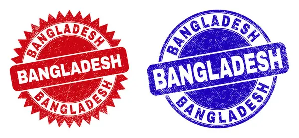Selos de selos redondos e roseta BANGLADESH com textura corroída —  Vetores de Stock