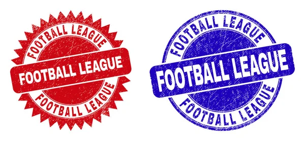 FOOTBALL LEAGUE Round and Rosette Stamp Seals with Grunged Texture — Stock Vector