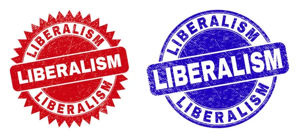 LIBERALISM Round and Rosette Stamp Seals with Scratched Style — 스톡 벡터