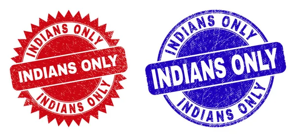 INDIANS POUZE kulaté a růžové známky s nečistým stylem — Stockový vektor
