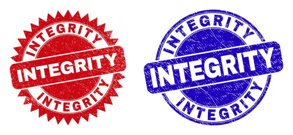 INTEGRITY Kerek és rozettás vízjelek tisztátalan textúrával — Stock Vector