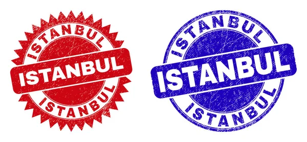 ISTANBUL Round and Rosette Stamp Seals with Grunge Texture — Stock Vector
