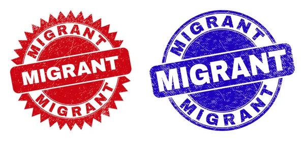 MIGRANT Rounded and Rosette Stamps with Corroded Texture — Stock Vector