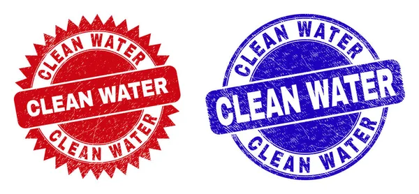 CLEAN WATER Rounded dan Rosette Watermark dengan Gaya Grunge - Stok Vektor