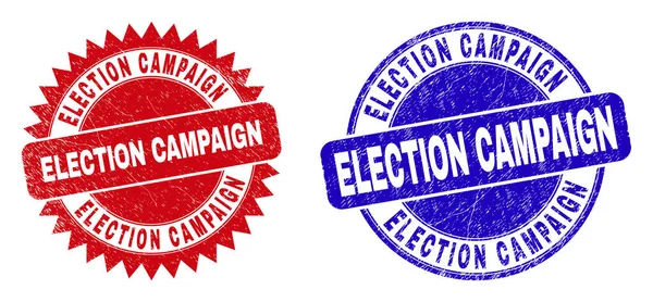 ELECTION CAMPAIGN Round and Rosette Stamps with Rubber Texture — стоковий вектор