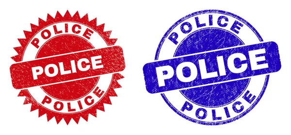 Selos de carimbo redondo e roseta POLICE com estilo corroído — Vetor de Stock