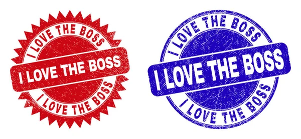 Eu amo o BOSS Round e Rosette Watermarks com textura corroída — Vetor de Stock