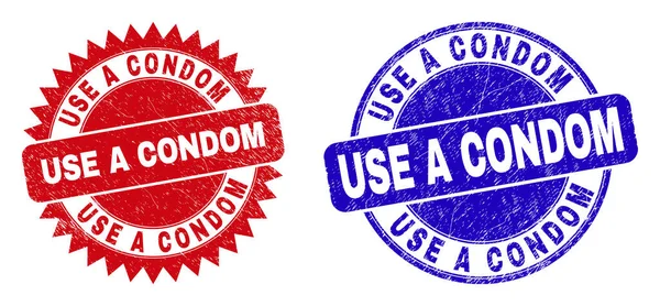 USE A CONDOM round and Rosette Stamp Seals with Grunge Style — стоковий вектор