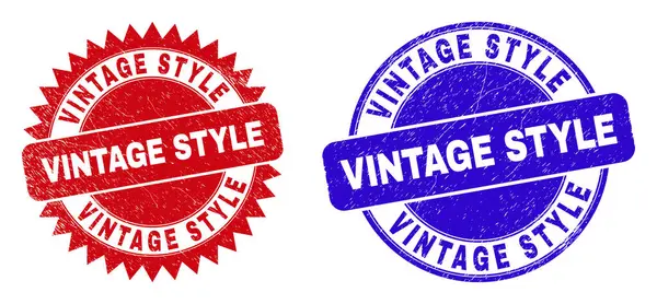 VINTAGE STYLE Round and Rosette Stamps with Scratched Style — 스톡 벡터