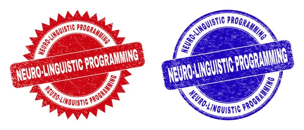 NEURO-LINGUISTISCHE PROGRAMMERING Ronde en Rosette Watermerken met Grunge textuur — Stockvector