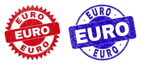 Selos de carimbo EURO redondo e Rosette com textura corrodada —  Vetores de Stock