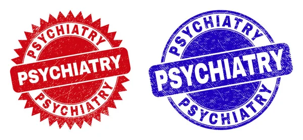 PSYCHIATRY Rounded and Rosette Watermarks with Corroded Style — Stock Vector