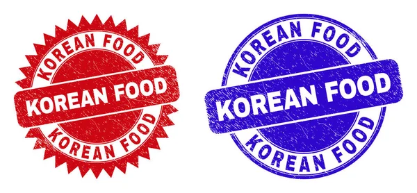 KOREAN FOOD Rounded und Rosette Stempelsiegel mit Distress Style — Stockvektor