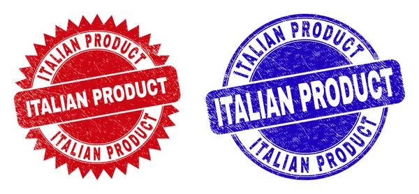 ITALIAN PRODUCT Rounded and Rosette Seals with Grunged Style — Stock Vector