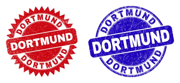 DORTMUND rundade och Rosett Stämpel tätningar med Grunge yta — Stock vektor