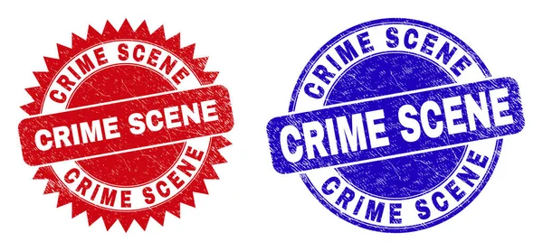 Escena de crimen redondeada y sellos de roseta con superficie de angustia — Vector de stock