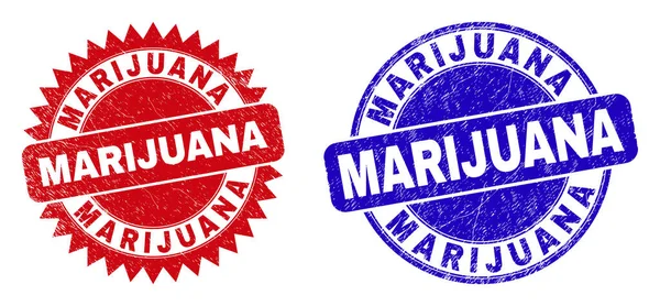 MARIJUANA Ronde en Rosette Zeehonden met Corroded Style — Stockvector