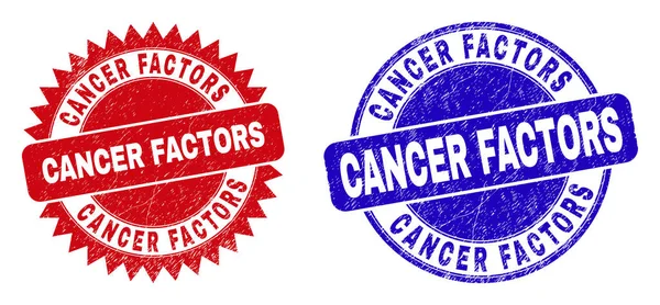 CANCER FACTORS Round and Rosette Stamps with Grunge Surface - Stok Vektor