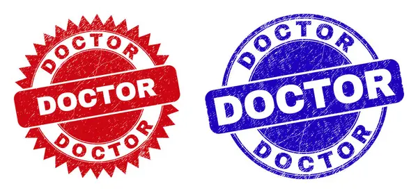 DOCTOR Rounded and Rosette Watermarks with Grunged Surface — Stock Vector