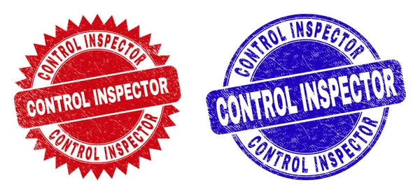 INSPECTOR DE CONTROL redondeado y sellos de roseta con estilo Grunged — Vector de stock