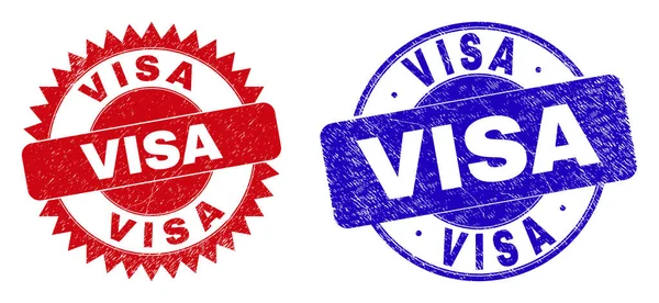 VISA Round and Rosette Seals with Unclean Style — ストックベクタ