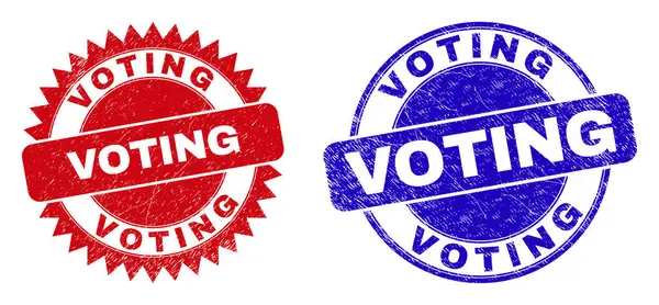 VOTING Στρογγυλεμένα και Ροζέτα Γραμματόσημα με Διαβρωμένο Στυλ — Διανυσματικό Αρχείο