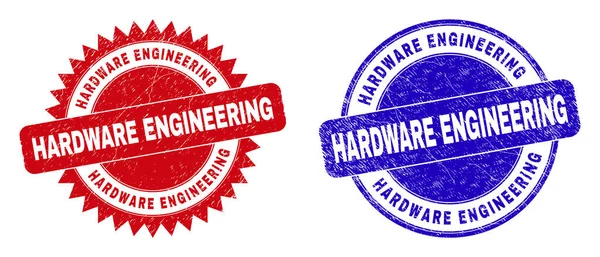 HARDWARE ENGINEERING Round and Rosette Stamps with Grunged Style — Stockový vektor