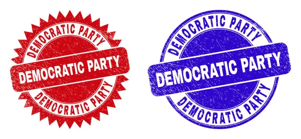 DEMOCRATIC PARTY Round and Rosette Watermarks with Unclean Surface — стоковий вектор