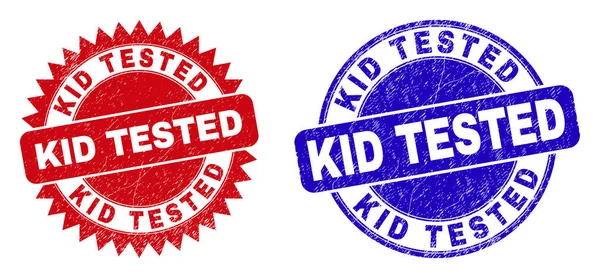 KID TESTED Rounded and Rosette Stamp Seals with Grunge Surface — Stock Vector