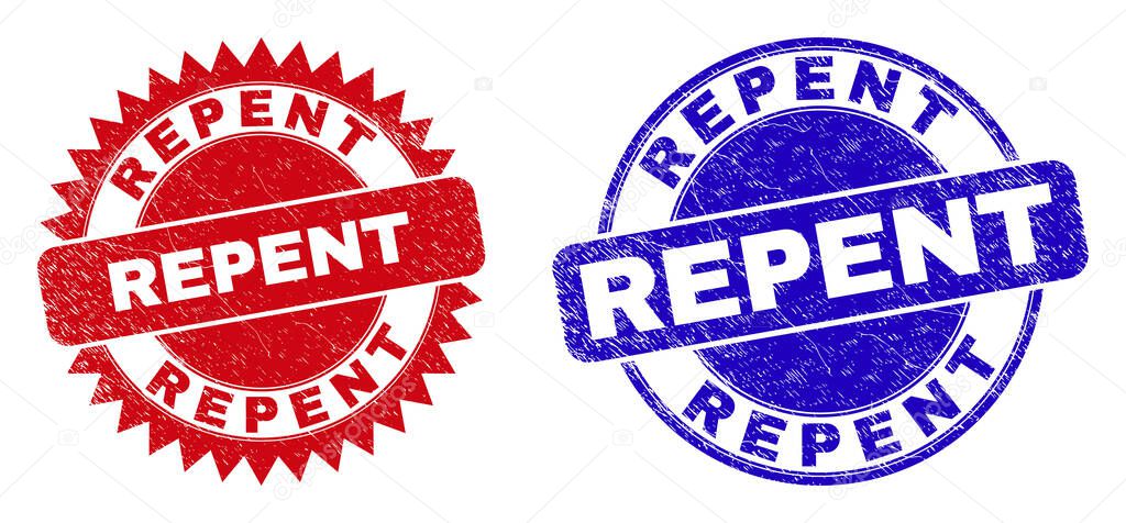 REPENT Round and Rosette Stamp Seals with Grunge Style