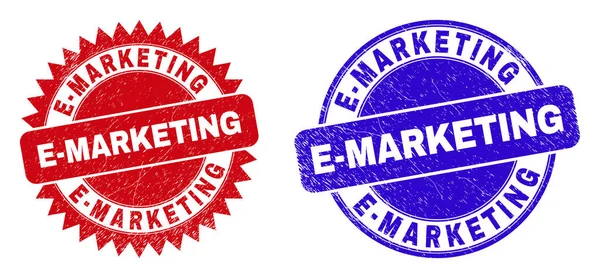 E-Marketing γύρο και Rosette σφραγίδες σφραγίδα με ακαθόριστη επιφάνεια — Διανυσματικό Αρχείο