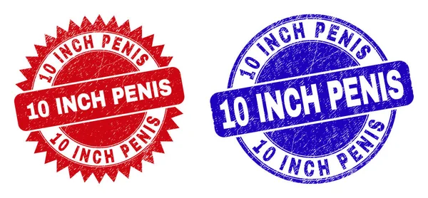 10 INCH PENIS Rounded and Rosette Seals with Grunge Texture — Stockvektor