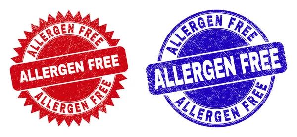 ALLERGEN FREE Rounded and Rosette Stamp Seals with Grunged Texture címke — Stock Vector